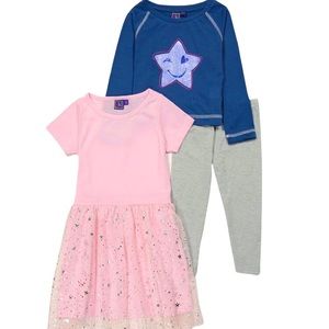 New! Only Kids Pink Glitter Dress & Navy Top with Gray Pants Set 2T